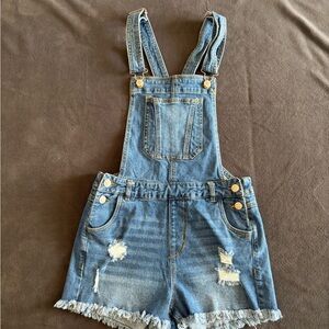 Denim Distressed Overalls size small